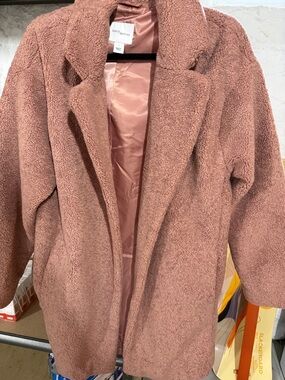 Daily Ritual Dusty Rose Teddy Coat - Plush Open Front Jacket